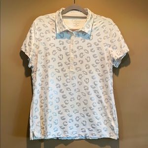 White and Silver Cheetah Print Golf Polo